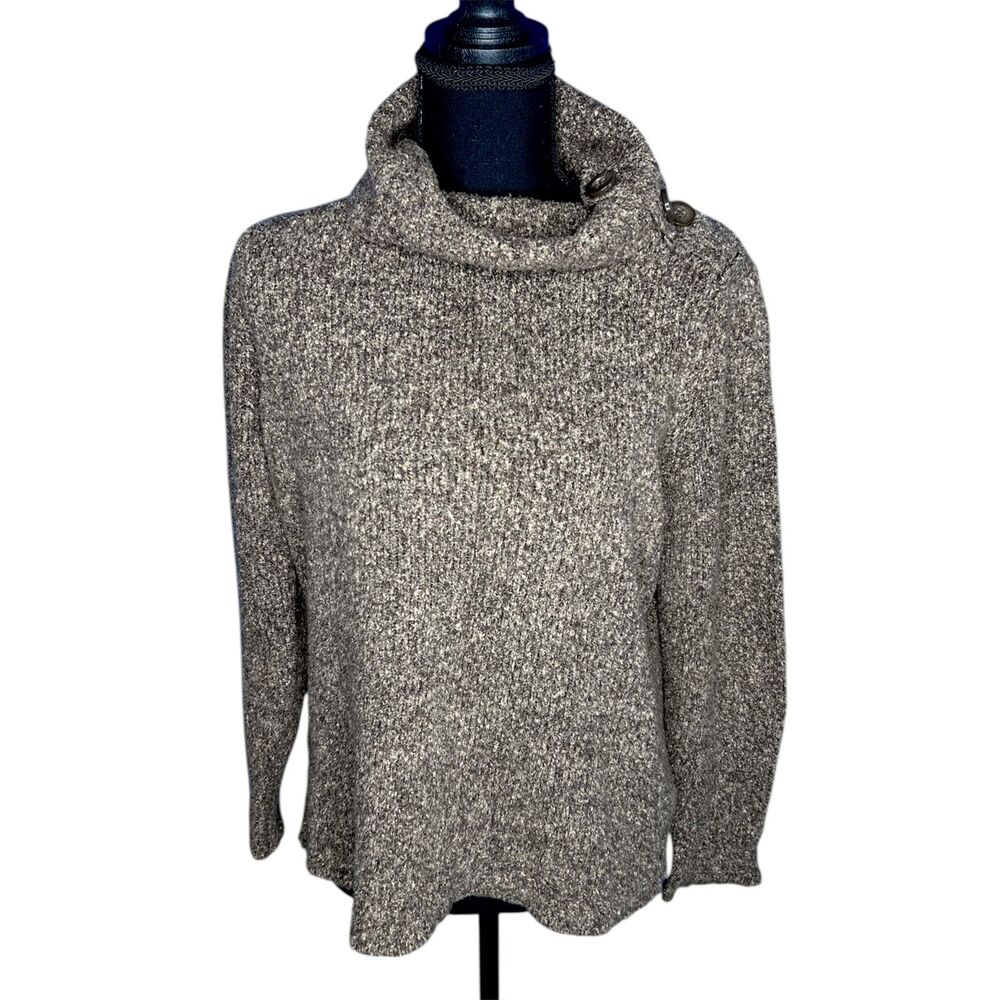 Liz Claiborne Womens Small Mocha‎ Cowl Neck Knit Sweater Elevated Basic Relaxed